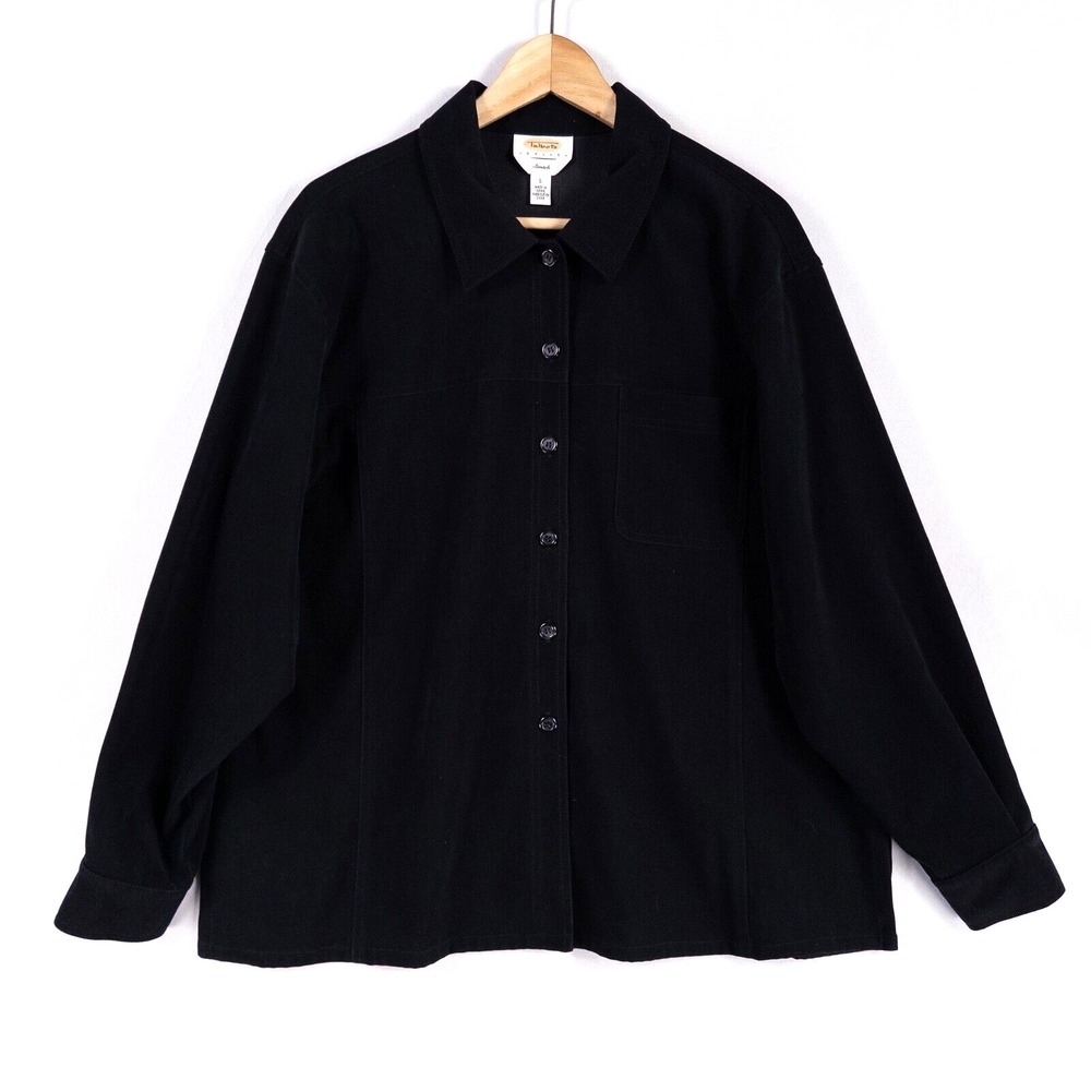 Vintage Talbots Shirt Womens Sz Large Black Button Up Heavyweight Stretch Pocket